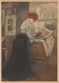 Vrouw voor een prentstandaard (1882 - 1936) by Manuel Robbe
