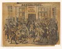 Menigte voor een boekhandel om De Komiek te bemachtigen (1845) by Jacobus Wilhelmus Adrianus Hilverdink and G Theod Bom
