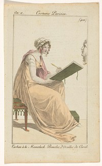 Jonge vrouw met Turkse tulband en oorbellen van koraal (1802 - 1803) by anonymous