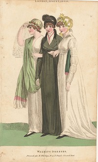 Magazine of Female Fashions of London and Paris, London, August, 1800: Walking Dresses (1800) by Richard Phillips