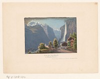 Gezicht op Staubbach en de Staubbachwaterval (1800 - 1899) by anonymous and Rudolf Dikenmann