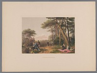 Japanse mannen en vrouwen op zoek naar champignons (1862) by anonymous, Johan Maurits Dideric graaf van Lynden, Koninklijke Nederlandse Steendrukkerij van C W Mieling and Carl Wilhelm Mieling