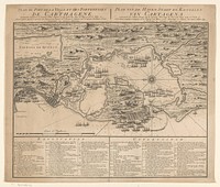 Plattegrond van de omgeving van Cartagena met de slag van Cartagena, 1741 (1741) by anonymous, William Laws and Covens and Mortier