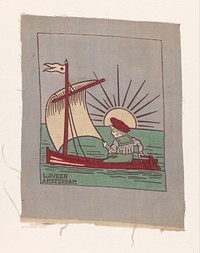 Jongen in zeilboot bij opkomende zon (c. 1890 - c. 1920) by anonymous