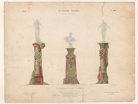 Drie sokkels met draperieën (c. 1885 - c. 1895) by Léon Laroche, Eugène Maincent, Monrocq and Eugène Maincent