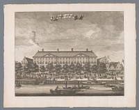 Gezicht op het Aalmoezeniersweeshuis in Amsterdam (1693) by anonymous and weduwe Aart Dircksz Oossaan