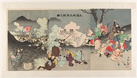 De grote slag van Jiuliancheng (1894) by Utagawa Kokunimasa and Fukuda Kumajirô