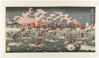 Uitzicht op de zeeslag nabij Dagushan (1894) by anonymous and Katsuki Yoshikatsu