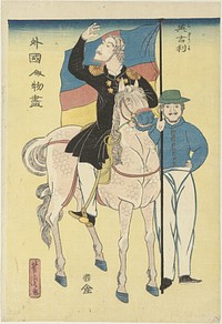 Twee Engelsen met paard en vlag (1861) by Utagawa Yoshitora