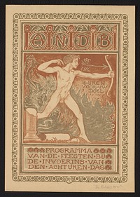 Voorzijde van het omslag van het programma van de 'Feesten bij de invoering van den achturen-dag' van de A.N.D.B. (1911) by Richard Nicolaüs Roland Holst and Algemene Nederlandse Diamantbewerkersbond