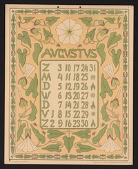 Kalenderblad voor augustus 1902 met akkerwinde en kevers (1901) by Gebroeders Braakensiek, Netty van der Waarden and C A J van Dishoeck