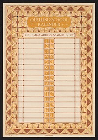 Kalenderblad voor de louwmaand, januari, van een kalender van Kunstnijverheidsschool Quellinus (c. 1885 - c. 1925) by G de Jong and Kunstnijverheidsschool Quellinus
