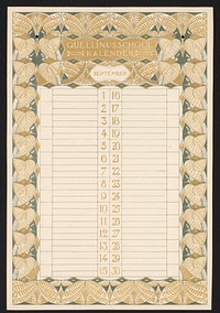 Kalenderblad voor de september, van een kalender van Kunstnijverheidsschool Quellinus (c. 1885 - c. 1925) by Kunstnijverheidsschool Quellinus