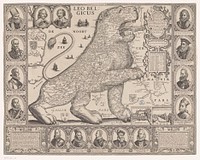Kaart van de Zeventien Provinciën in de vorm van de Nederlandse leeuw (1650) by Joannes van Doetechum II and Claes Jansz Visscher II