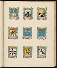 Negen wapens van raden in de vroedschap van Rotterdam, rechtsboven het wapen van Gerard van der Dussen (after 1694 - before 1783) by anonymous and Stadsbestuur Rotterdam