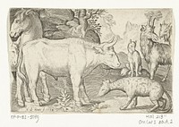 Stier en ander vee en hyena (1621) by Nicolaes de Bruyn, Nicolaes de Bruyn and Claes Jansz Visscher II