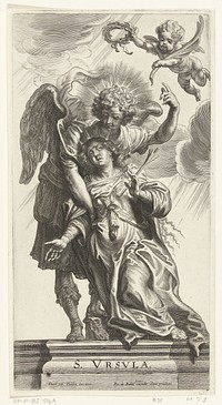 Martelaarschap van heilige Ursula met pijl in haar borst en ondersteund door engel (1623 - 1660) by Pieter de Bailliu I, Theodoor van Thulden and Pieter de Bailliu I