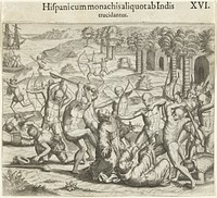 Spaanse soldaten en monniken worden vermoord (1594) by Theodor de Bry, Johann Theodor de Bry, Theodor de Bry and Federico Barocci