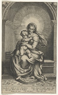 Tronende Maria met Kind en kleine vogel op schoot in nis (1588 - 1648) by Jan Baptist Barbé, Frans Francken and Theodoor Galle