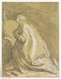 Boetvaardige Maria Magdalena in de grot geknield voor een crucifix (c. 1610 - c. 1615) by anonymous and Abraham Bloemaert