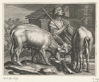 Verloren zoon als varkenshoeder met varkens bij trog (1611) by Boëtius Adamsz Bolswert, Abraham Bloemaert and Boëtius Adamsz Bolswert