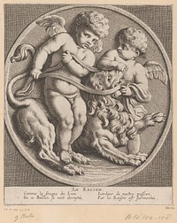 Twee putti met een leeuw (1654) by Louis Ferdinand I Elle, Gerard van Opstal, Tetelin, Jacques van Merlen and Lodewijk XIV koning van Frankrijk
