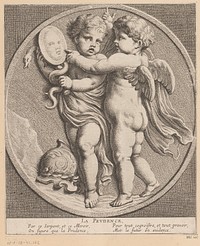 Twee putti met spiegel (1654) by Louis Ferdinand I Elle, Gerard van Opstal, Tetelin, Jacques van Merlen and Lodewijk XIV koning van Frankrijk