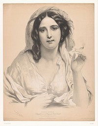 Gesluierde jonge vrouw met een sigaret in haar hand (1844 - 1850) by Émile Lassalle, Bazin, Joseph Rose Lemercier, Vibert and Cie Goupil and Ernest Gambart