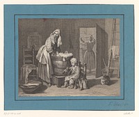 Interieur met wassende vrouwen en bellenblazend kind (1836 - c. 1869) by Alexandre Collette and Jean Baptiste Siméon Chardin