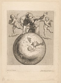 Astronomische voorstelling van de dageraad met twee putti (1691) by Nicolas Bocquet, Nicolas Bocquet, Rafaël, Alexander VIII and Innocentius XII