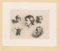 Compositie met drie hoofden van mannen van verschillende leeftijden, een ram en een bok (1803) by Jean Jacques de Boissieu