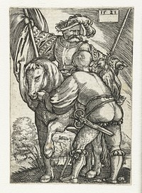 Vaandeldrager te paard met voetknecht (1521) by Barthel Beham and anonymous