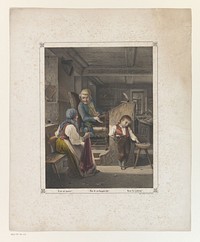 Vrouw en jongen bij een leraar in een schoolklas (1825 - 1875) by anonymous and firma Joseph Scholz