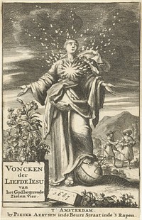 Vrouw met brandende boezem blikt hemelwaarts (1687) by Jan Luyken and Pieter Arentsz II