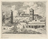Heuvellandschap met gezicht op een stad (1655 - 1688) by Govert van der Leeuw