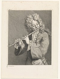 Man bespeelt dwarsfluit (1707) by Bernard Picart