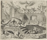 Fabel van de vos en de geit (1608) by Aegidius Sadeler II, Marcus Gheeraerts I, Marcus Gheeraerts I and Aegidius Sadeler II