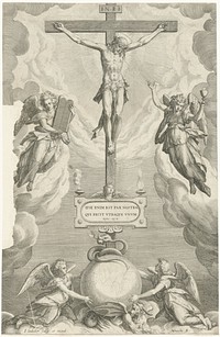 Christus aan het kruis met engelen (1588 - 1595) by Johann Sadeler I and Johann Sadeler I