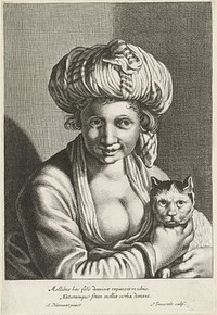 Vrouw met poes (1679 - 1728) by Johannes Gronsveld and Abraham Bloemaert