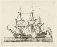 Driemaster met vlag en een roeiboot (1789) by Gerrit Groenewegen