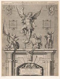 Sculptuur van de aartsengel Michaël boven de ingang van het arsenaal in Augsburg (1607) by Lucas Kilian, Hans Reichle, Johann Mathias Kager and Lucas Kilian