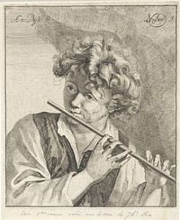 Dwarsfluit spelende jongeman (1709 - 1731) by Nicolaes Six and Anthony van Dyck