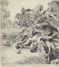 Wildezwijnenjacht (linkerplaat) (1642) by Pieter Claesz Soutman, Peter Paul Rubens and Pieter Claesz Soutman