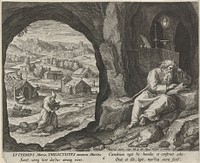 Heilige Euthymius en de heilige Theoctistus (1598) by Raphaël Sadeler I, Maerten de Vos, Johann Sadeler I and Clemens VIII