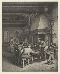 Boereninterieur met triktrakspelers (1726 - 1776) by Jonas Suyderhoef and Adriaen van Ostade