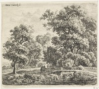 Man en vrouw bij een smalle brug (1630 - 1717) by Anthonie Waterloo, Anthonie Waterloo, Justus Danckerts and Cornelis Danckerts II