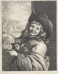 Lachende jongen met kat (1643 - 1690) by Lambert Visscher and Jacob van Loo