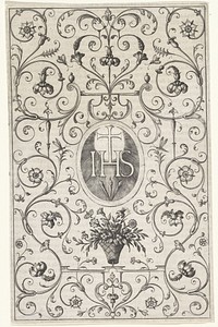 Ornament met bloemen en het monogram van Christus (1594) by Wierix