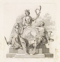 Allegorische figuren bij een medaillon voor de nationale schouwburg (1751 - 1816) by Reinier Vinkeles I