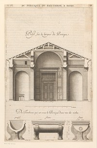 Portiek van het Pantheon in Rome en drie tombes (1682) by Sébastien Leclerc I, Antoine Babuty Desgodetz and Jean Baptiste Coignard II